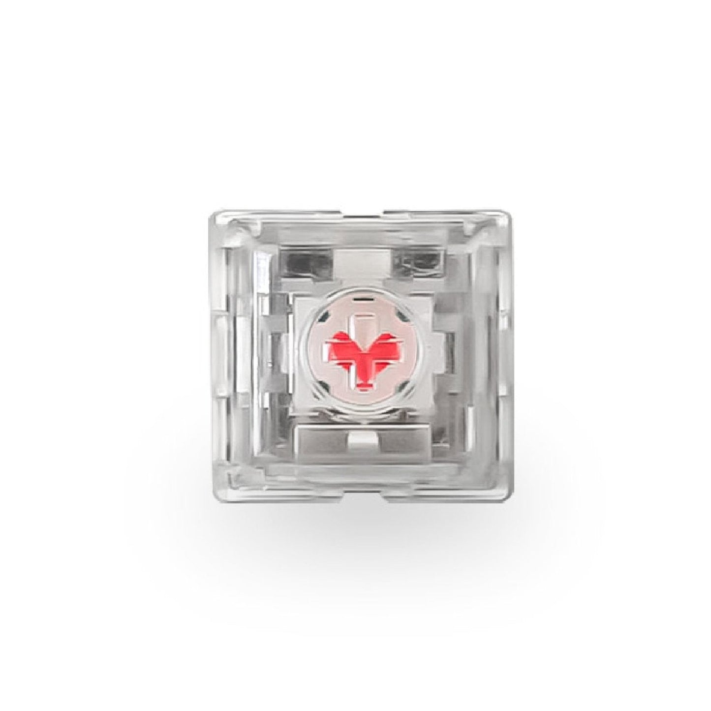 Mechanical key switch with translucent square housing and red internal icon