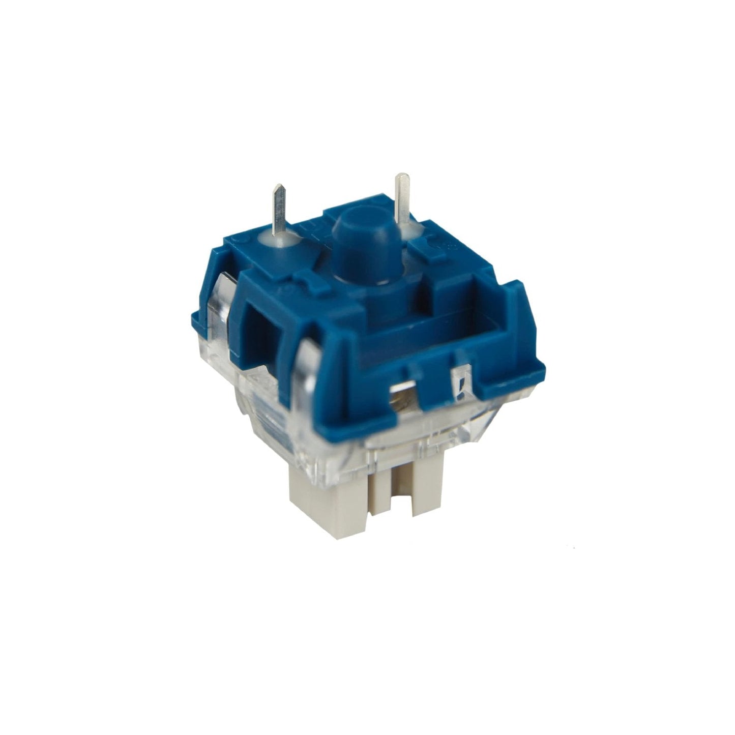 TTC Speed Silver V2 switch side view, clear and blue housing with metal pins