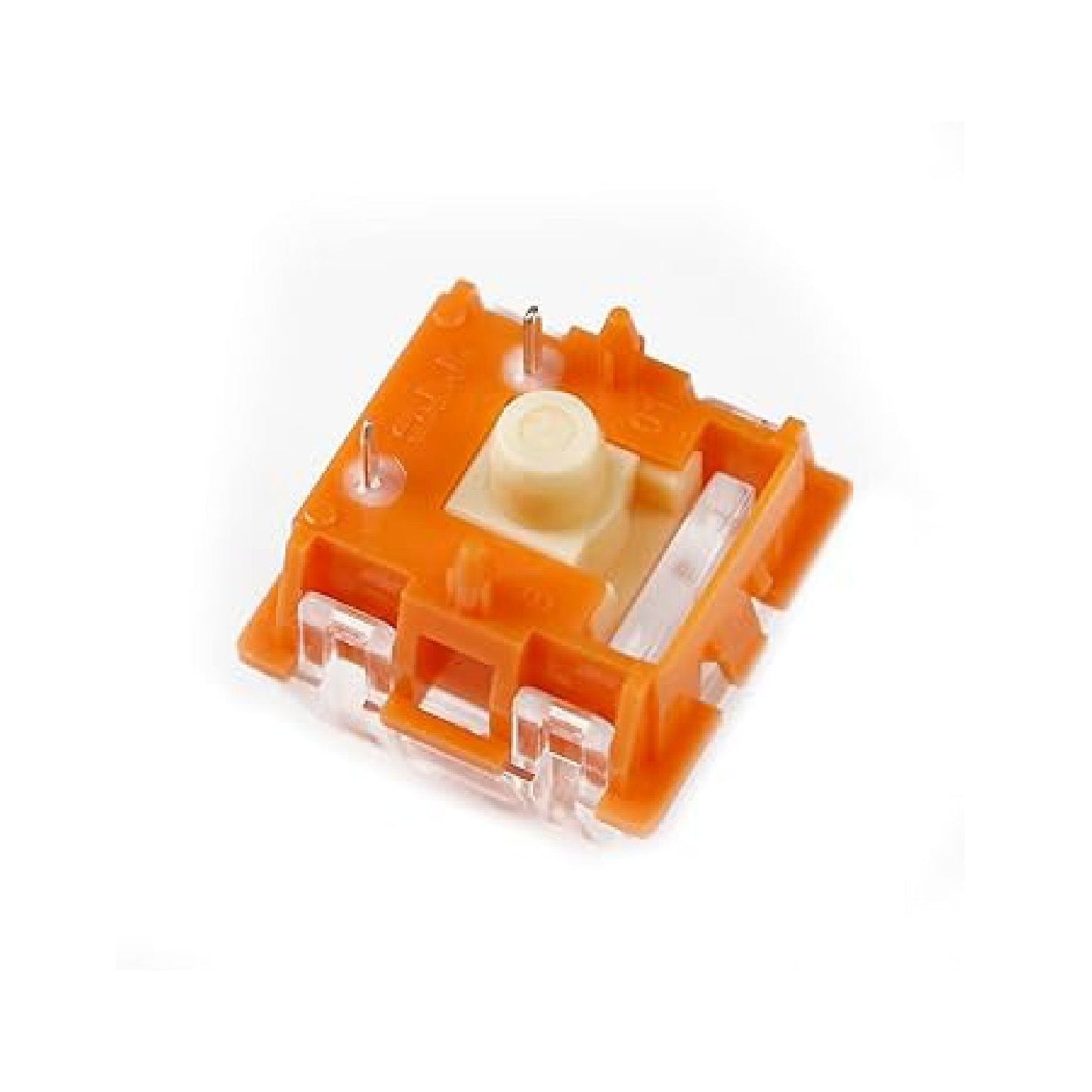 Orange RGB mechanical keyboard switch with translucent base and white contact pin