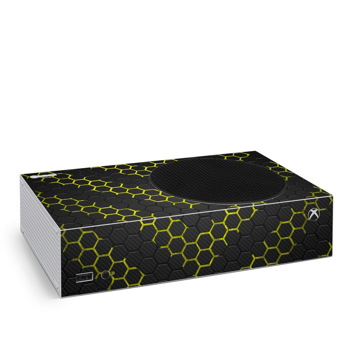 EXO Wasp Xbox Series S skin, black hex pattern with neon yellow accents and Xbox emblem