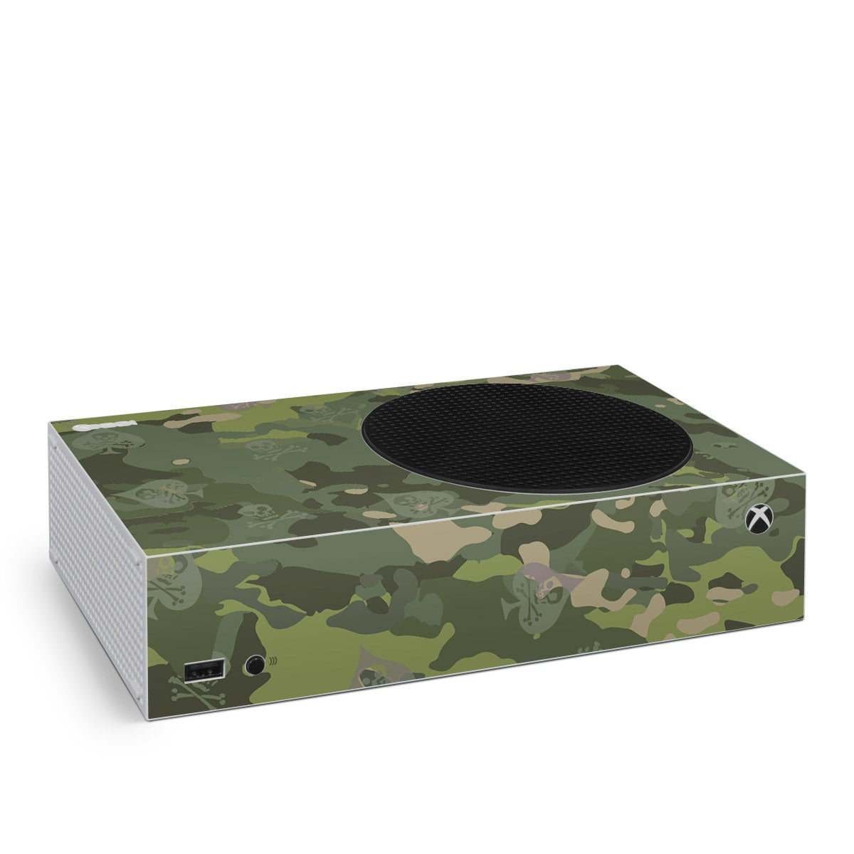 Xbox Series S console skin with tropical camo and black speaker cutout