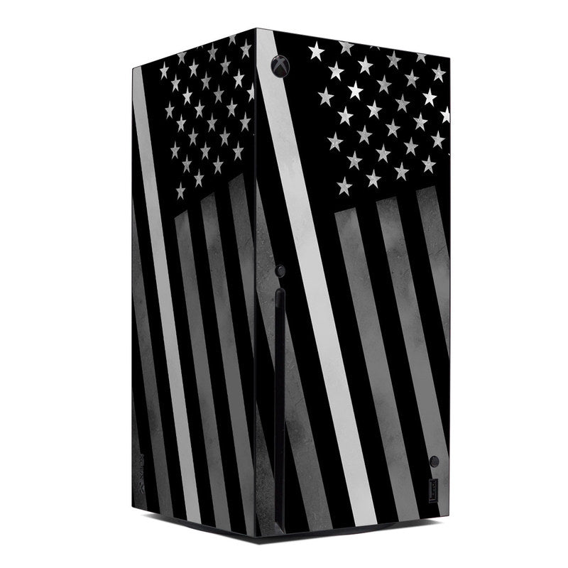 Xbox Series X console skin with black stars and white striped design