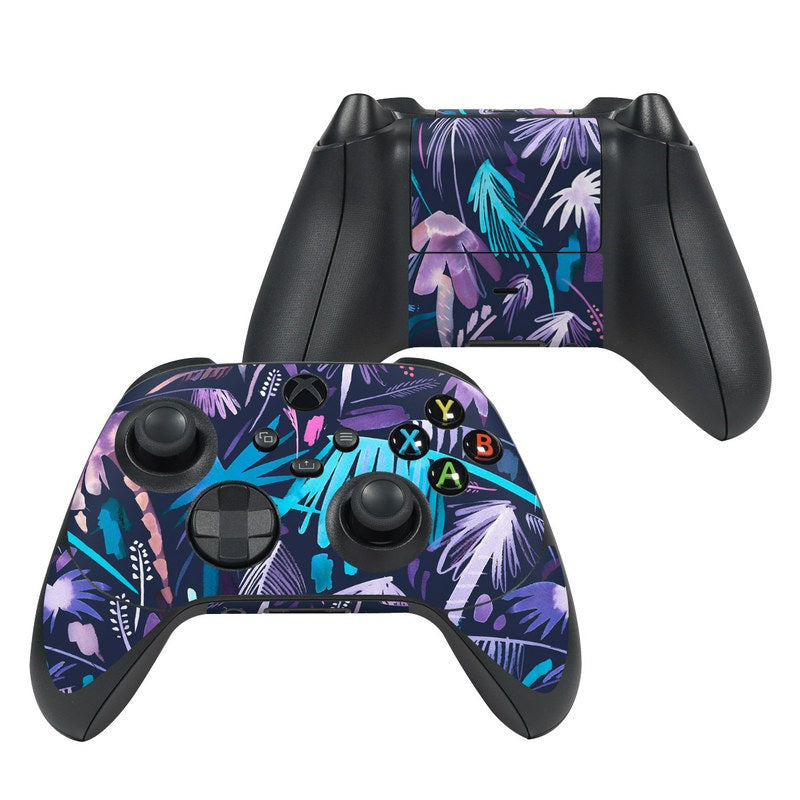 Xbox controller skin with black base and purple-blue palm brushstroke design