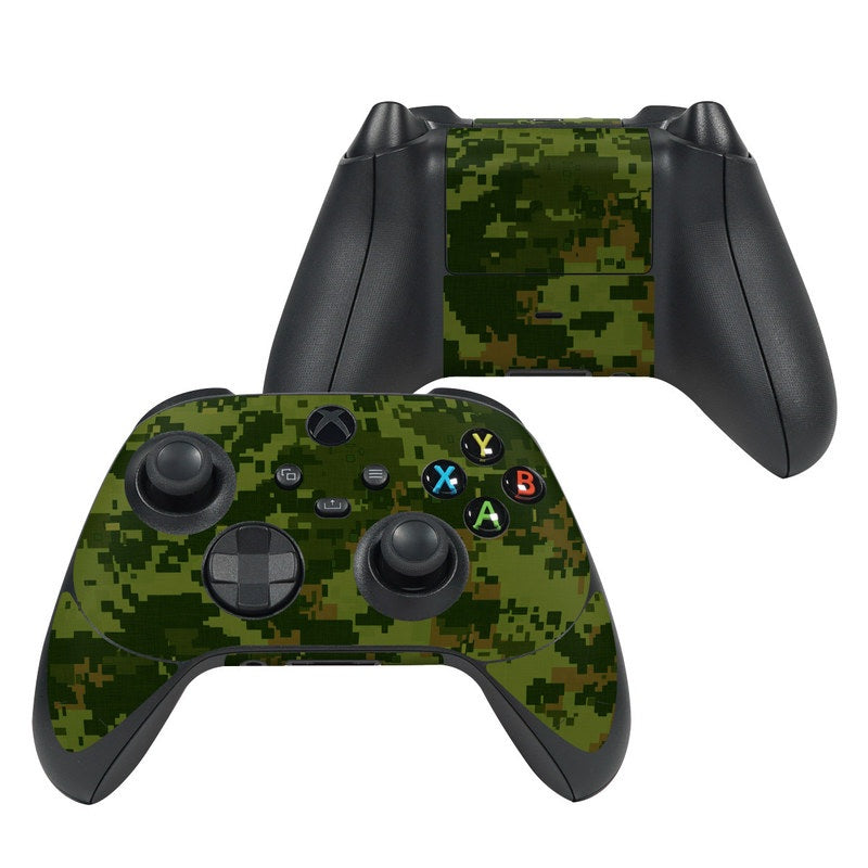 Xbox controller skin with green pixel camo pattern over front and grips