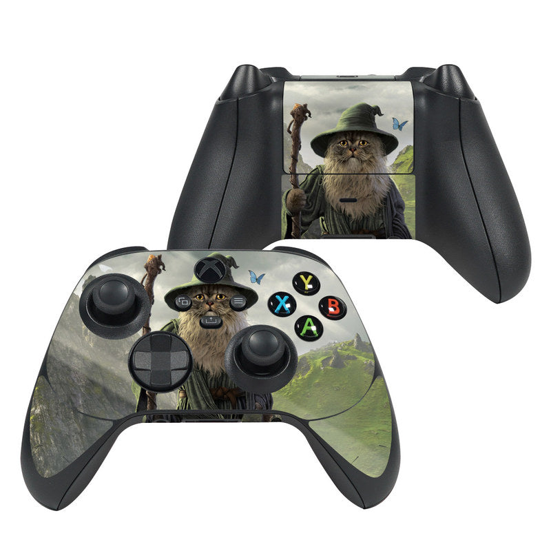 Xbox controller skin with wizard cat artwork and colored A B X Y button icons