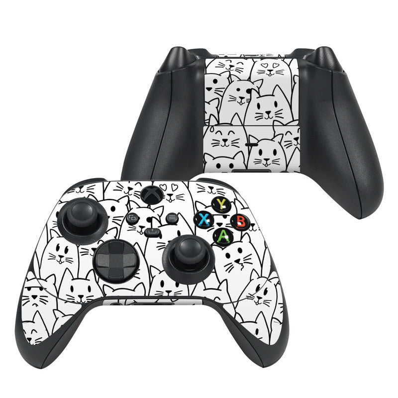 Xbox Series X controller skin with white cat faces and game-button icons