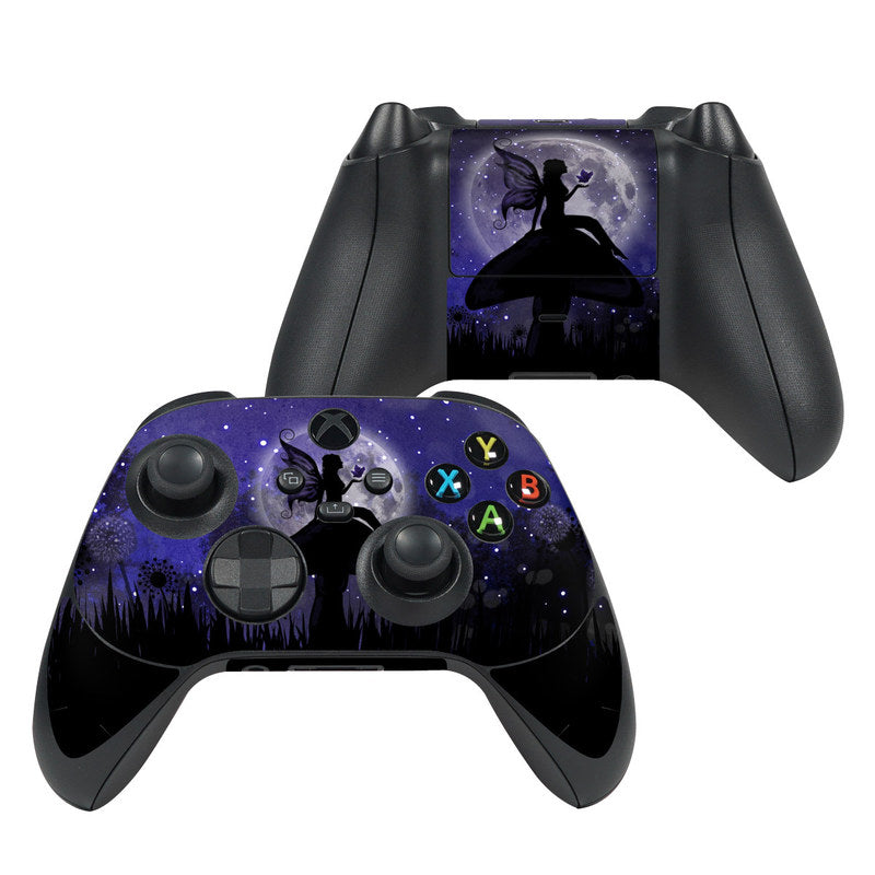 Xbox Series X controller skin with purple fairy night galaxy design and button icons