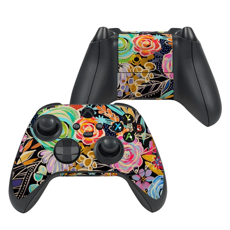 Xbox Series X controller skin with colorful floral abstract design on black