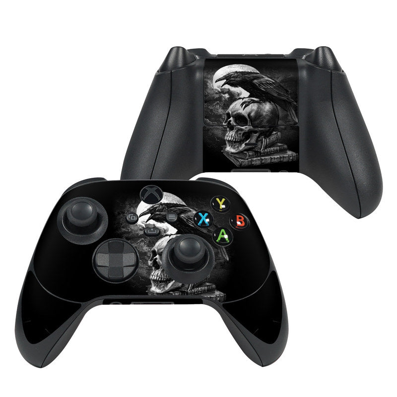 Xbox controller skin, black with raven skull graphic and colored A/B/X/Y buttons