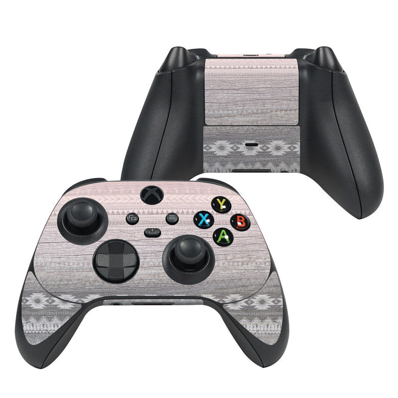 Xbox Series X controller skin with gray fabric texture and Native-style patterns
