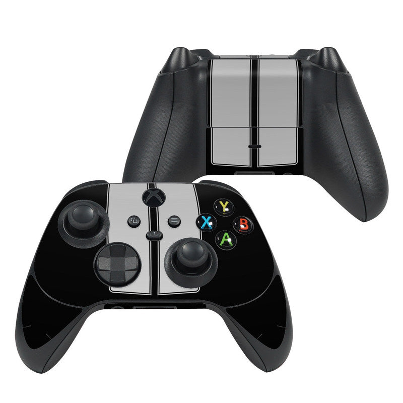 Xbox Series X controller skin with black body, silver center panel, and colored button layout