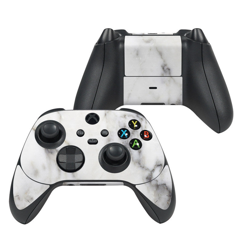 Xbox Series X controller skin with white marble pattern over black buttons