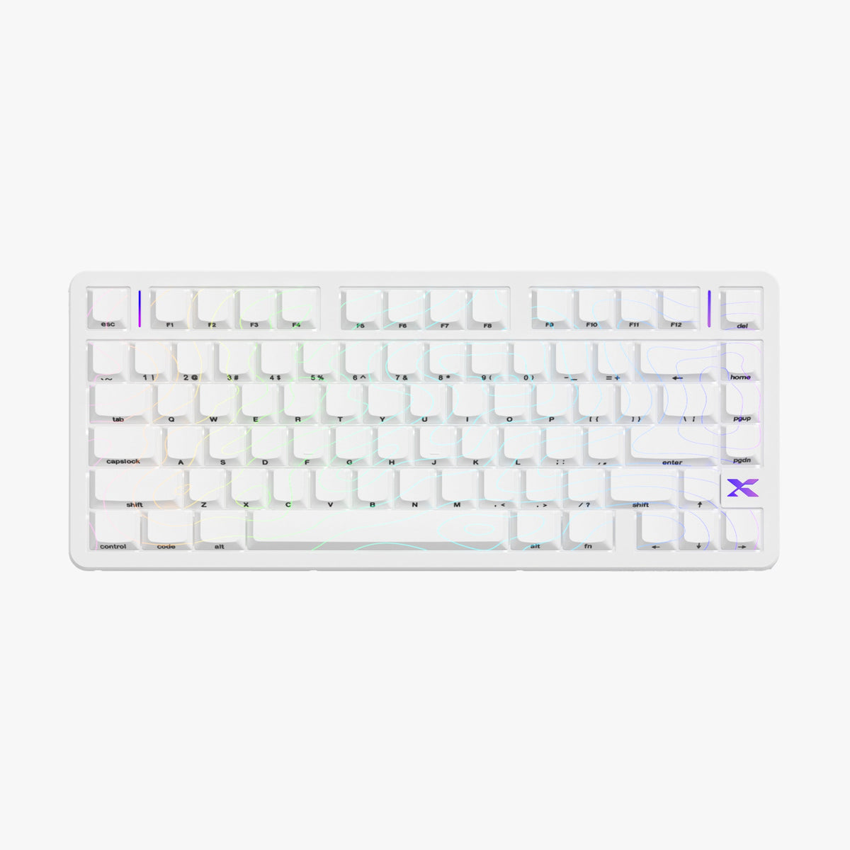 Low-profile mechanical keyboard, white keycaps with rainbow RGB backlight