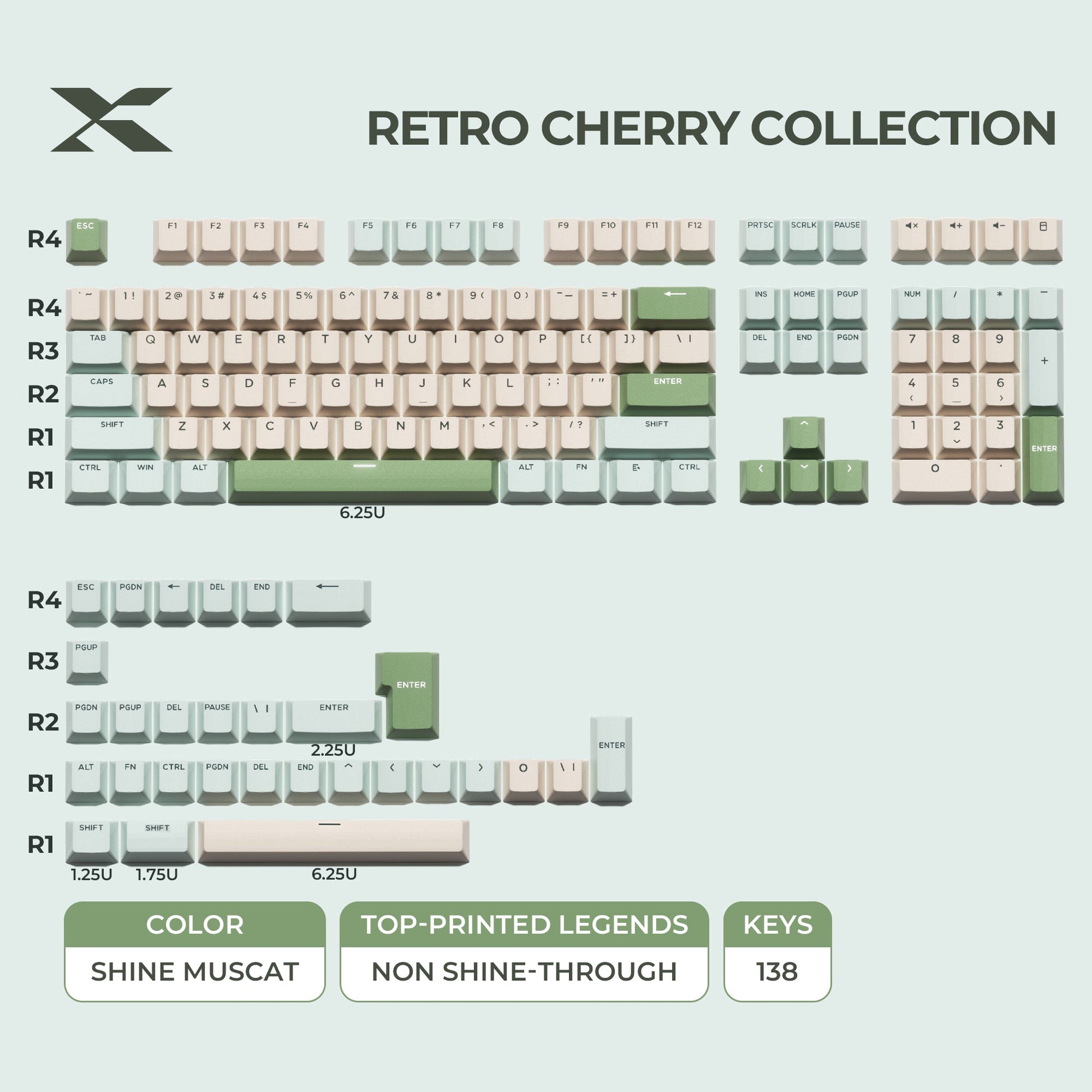Shine Muscat double-shot PBT keycap set, beige and light green legends
