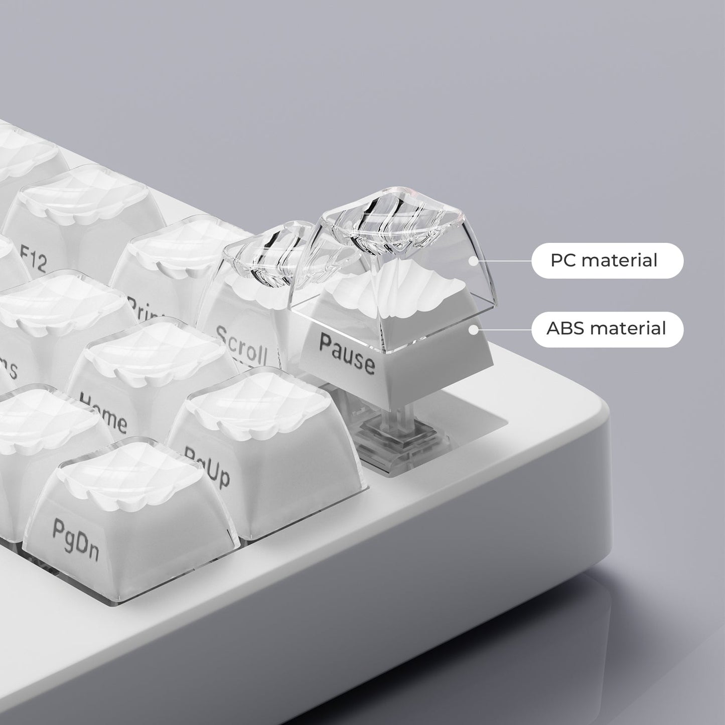 Transparent jelly keycaps keyboard keycap set with molded legends on clear caps