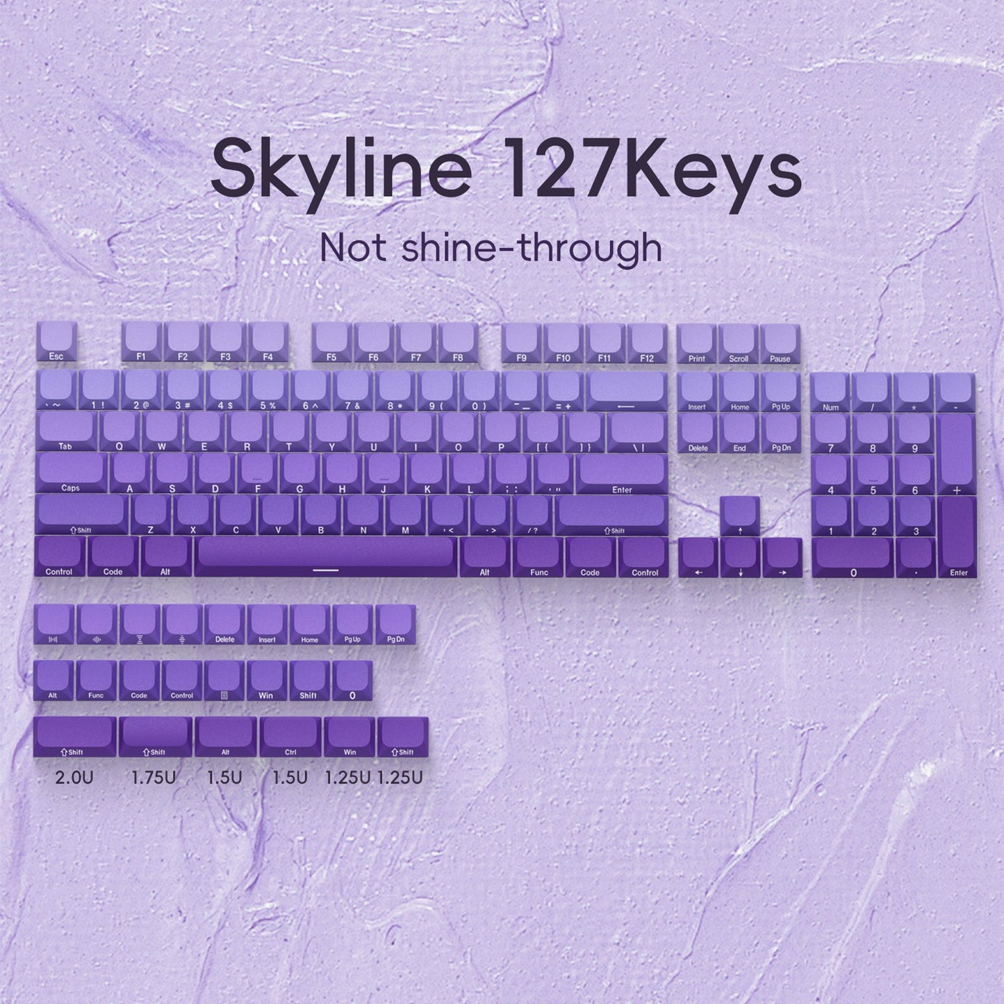 Purple low-profile side-printed keyboard keycap set, 131 keys, 6-color design