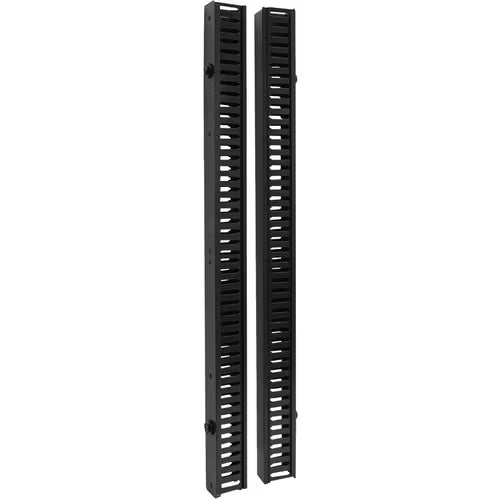 SmartRack 6 ft vertical cable manager panels with vented slots, black metal rack accessory