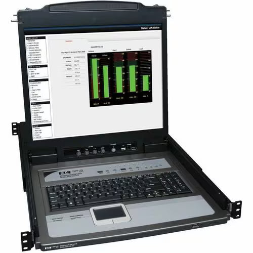 Rack-mount console KVM switch with built-in LCD and keyboard tray