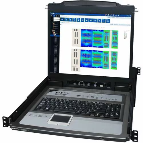 Rack-mount console KVM switch with active LCD display and integrated keyboard