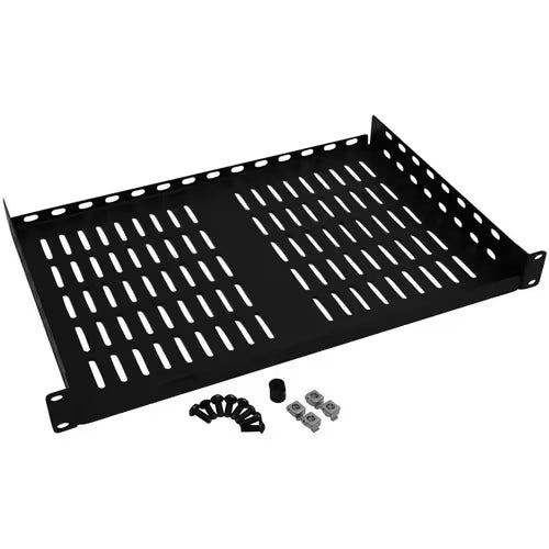 SmartRack 1U cantilever fixed shelf, black perforated with side brackets and mounting hardware