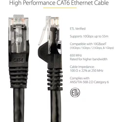 StarTech 100ft CAT6 Ethernet Cable - Black