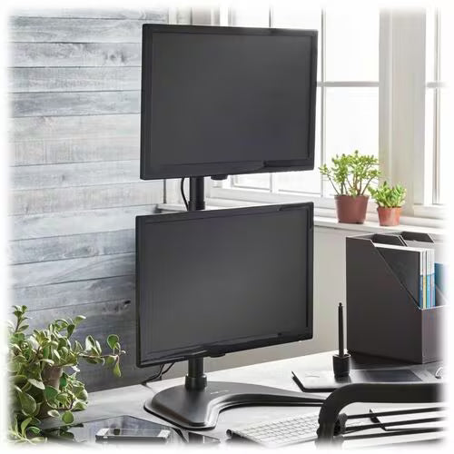 Dual Vertical Flat-Screen Desk Mount Monitor Stand - Clamp Swivel - Tilt 15" to 27"
