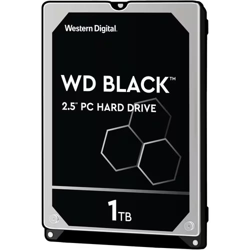 WD Black 2.5-inch PC hard drive with 1TB label on black housing