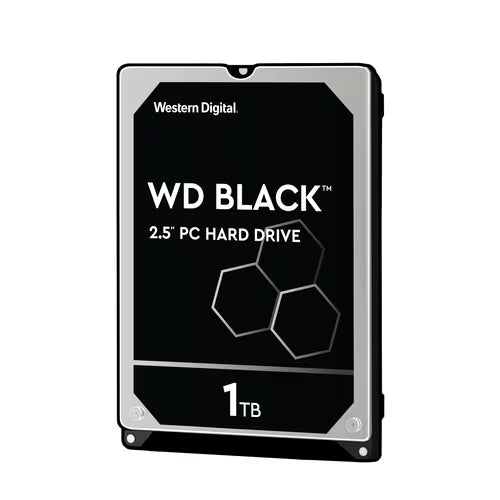 WD Black 2.5-inch PC hard drive, 1TB, front view with visible screws