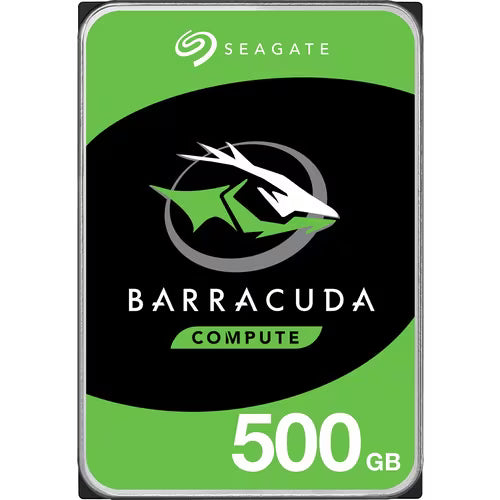 Seagate BarraCuda Compute 500GB 3.5-inch hard drive front, green and black label design