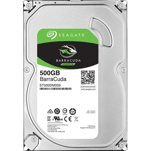 Seagate BarraCuda 3.5-inch desktop hard drive, 500GB SATA III, silver metal casing