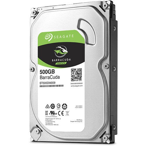 Seagate BarraCuda 3.5-inch desktop hard drive, 500GB, front label on silver metal body