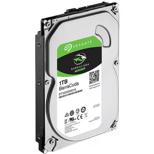 Seagate Barracuda 1TB 3.5-in desktop hard drive side view with product label