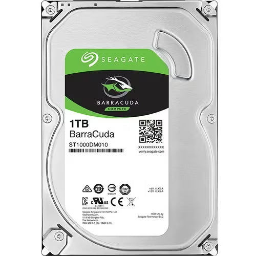 Seagate Barracuda 1TB 3.5-in desktop hard drive top view with QR code