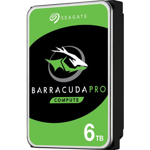 Seagate BarraCuda Pro 6TB desktop hard drive, front label with black side casing
