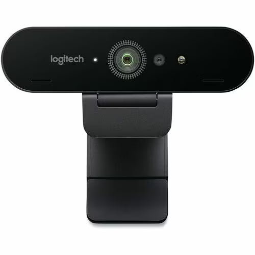 4K webcam with front lens and indicators, mounted on a black tabletop stand