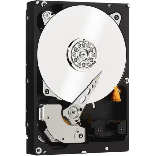 Enterprise 3.5-inch SATA hard drive with exposed circuit board and platter, black housing