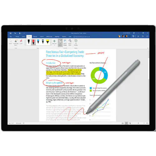 Platinum-gray stylus pen angled over a tablet display