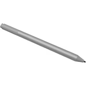 Platinum-gray stylus pen with pointed tip, slim cylindrical body