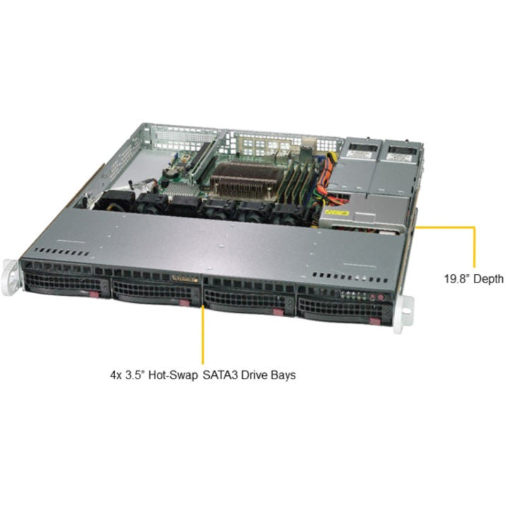 Supermicro SuperServer 5019C-MR front with four 3.5-inch hot-swap SATA drive bays