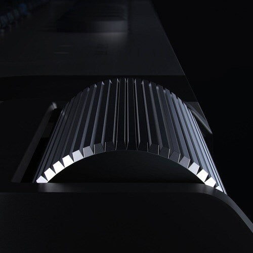Black mechanical keyboard with bright RGB underglow and illuminated keycaps