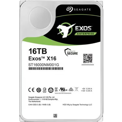 Seagate Exos X16 enterprise HDD, 16TB, ST16000NM001G, with top label and QR