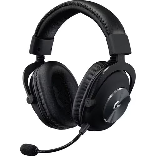 Over-ear gaming headset with black cushioned earcups and detachable boom mic