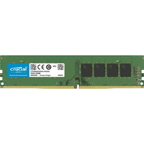 Crucial DDR4-3200 8GB desktop memory DIMM with green PCB and memory chips