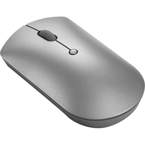 Lenovo Bluetooth silent mouse, silver-gray top with central button and scroll