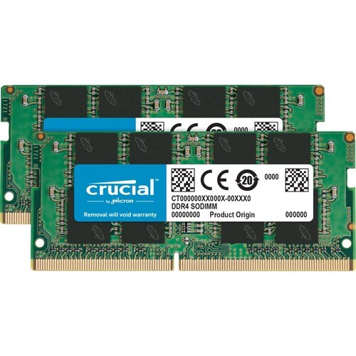 Crucial DDR4-3200 SODIMM memory kit with two green circuit boards, labels visible