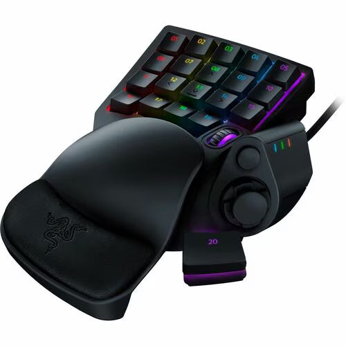 Razer Tartarus Pro gaming keypad with RGB backlit keys, analog thumb pad and wrist rest