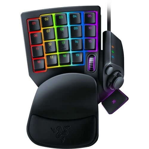 Razer Tartarus Pro gaming keypad front view with RGB key clusters, thumb pad and wrist rest