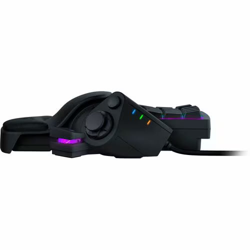 Razer Tartarus Pro gaming keypad side view with thumb dial and RGB illuminated strip