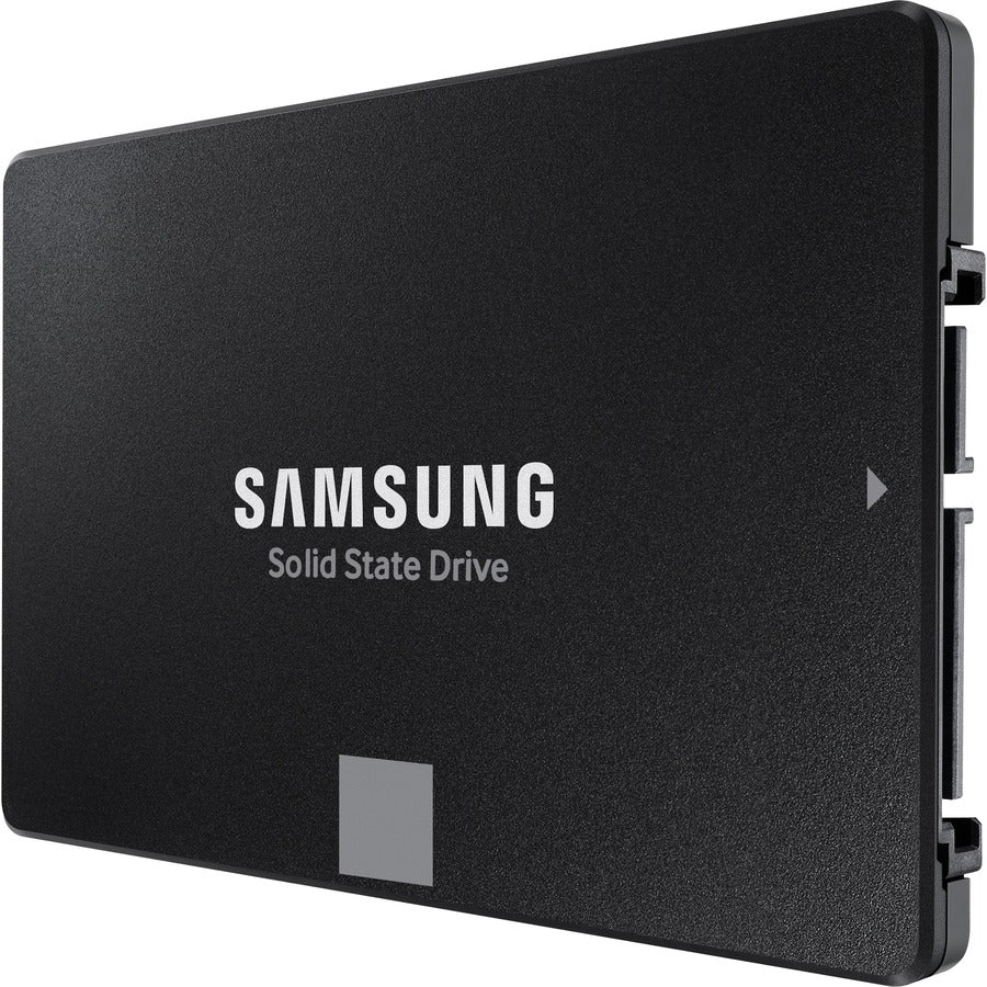 Black Samsung Solid State Drive 2.5-inch SATA SSD side view with ports visible