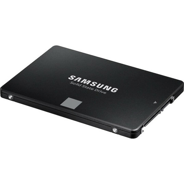 Black 2.5-inch SSD top view with Samsung logo and side connector edge